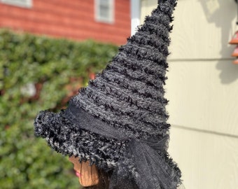 Black Witch Hat, Charcoal fuzzy hat, Unique black hat, Grey Wizard hat, Cosplays, Black Halloween hat, Witch hat wizard