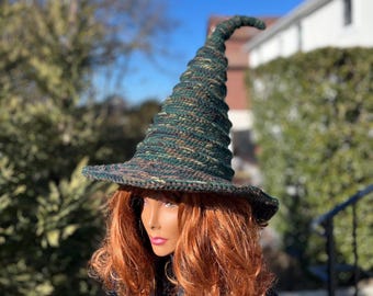 Forest Witch Hat: Green Acrylic Yarn Costume Hat