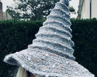 Blue Knit Witch Hat: Halloween Costume, Alpaca Blend, Size L