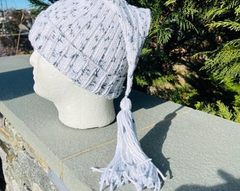 Hand Knit Cotton Scrooge Hat: White Marble Goth Sleeping Cap
