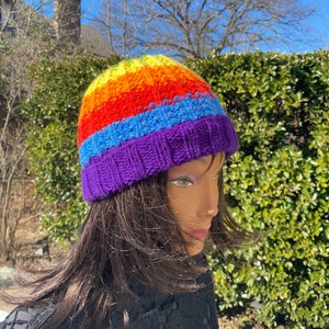 Rainbow beanie hat, Rainbow Hat, Rainbow fold brim hat, LGBTQ hat, Pride hat, Fantasy rainbow hat, Multicolor hat, rainbow pride hat
