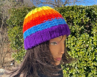 Rainbow beanie hat, Rainbow Hat, Rainbow fold brim hat, LGBTQ hat, Pride hat, Fantasy rainbow hat, Multicolor hat, rainbow pride hat