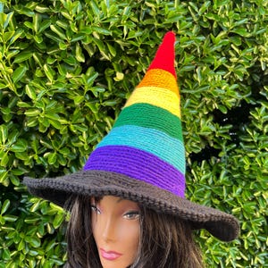 Rainbow Pride Wizard Hat: Black Brim, LGBTQ Cosplay, Halloween Costume