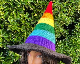 Rainbow Pride Wizard Hat: Black Brim, LGBTQ Cosplay, Halloween Costume