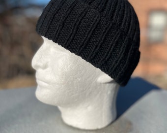 Black hat, Black beanie, Black winter hat, Black knit beanie, Black hat for men, Warm winter hat, Classic Cuffed Beanie, Black Ribbed beanie