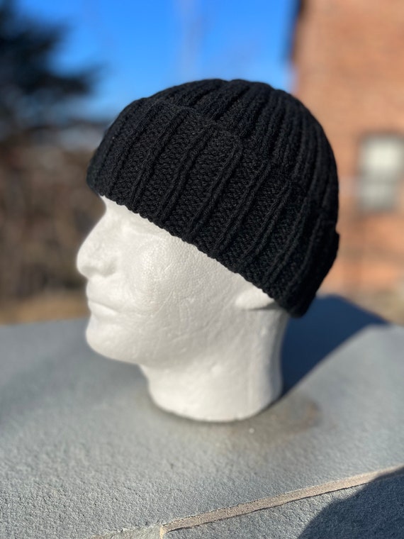 Black Knit Beanie: Classic Cuffed Acrylic Winter Hat