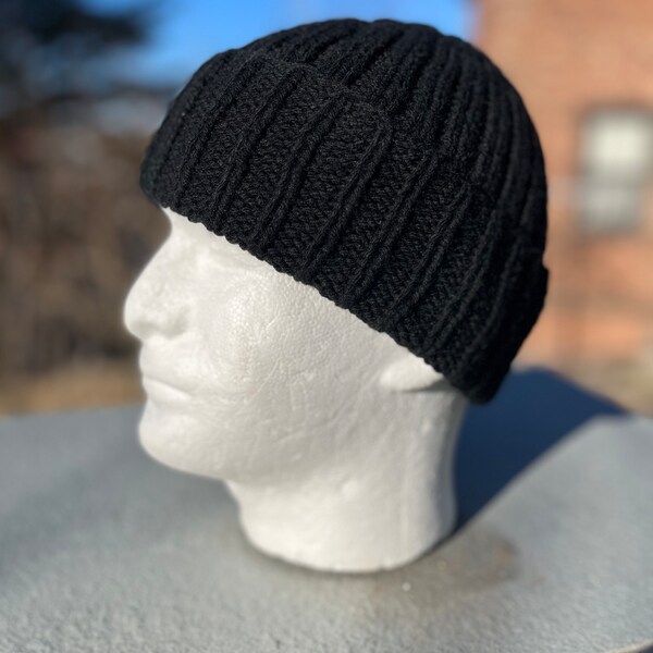 Black hat, Black beanie, Black winter hat, Black knit beanie, Black hat for men, Warm winter hat, Classic Cuffed Beanie, Black Ribbed beanie