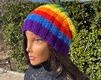 Rainbow Pride Beanie: Knit Slouchy Hat