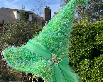 Green Crochet Witch Hat: Halloween Costume, Cosplay