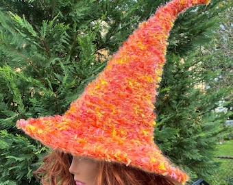 Candy Corn Knit Hat: Halloween Costume, Orange Cosplay, Size XL