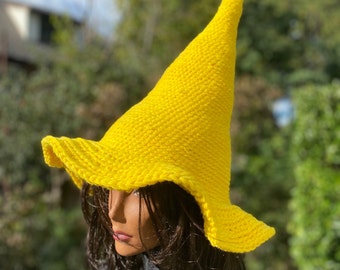 Yellow Knit Witch Hat: Halloween Costume, Cosplay