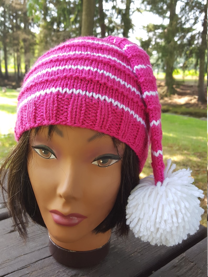Hot Pink elf hat Fantasy Elfie hat Pom pom Pink hat Pink Etsy