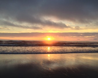 Beach sunset photograph or canvas print, 5x7, 8x10, 11x14, 16x20, Long Beach, WA