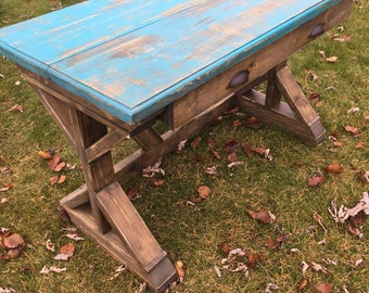 Distressed rustic desk with single drawer