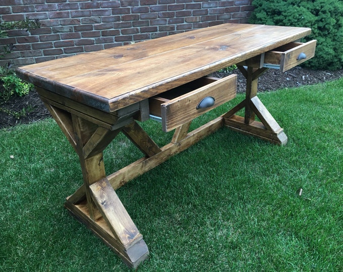 Rustic Desk With Drawers Etsy