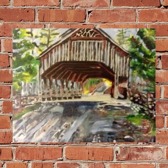 Covered Bridge Art Original Artwork Country Home Decor Etsy