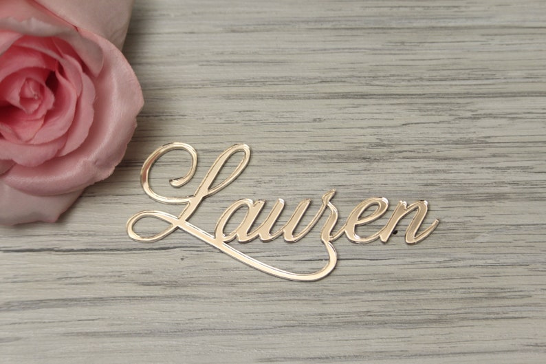 Rose Gold Mirror Names Guest Names Laser Cut Names Wedding table cards Place cards Rose Gold Mirror Names Wedding centerpiece names