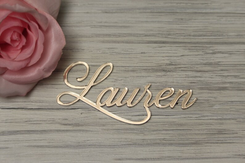 Rose Gold Mirror Names Guest Names Laser Cut Names Wedding table cards Place cards Rose Gold Mirror Names Wedding centerpiece names