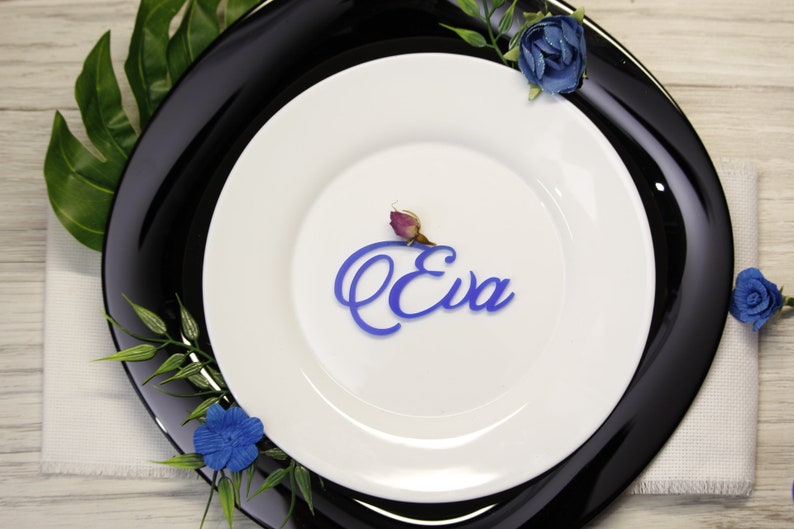 BLUE Acrylic Laser Cut Names Place cards Personalized Etsy