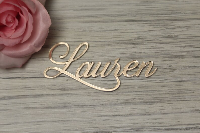 Rose Gold Mirror Names Guest Names Laser Cut Names Wedding table cards Place cards Rose Gold Mirror Names Wedding centerpiece names