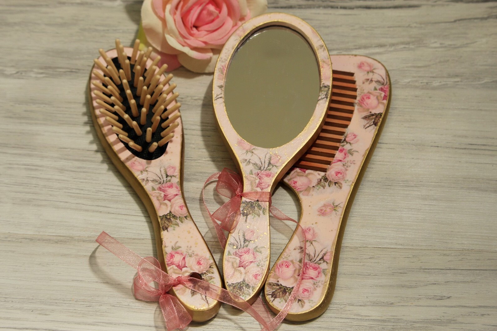 Pink Hairbrush and Mirror Set Toddler hairbrush set Girly Etsy