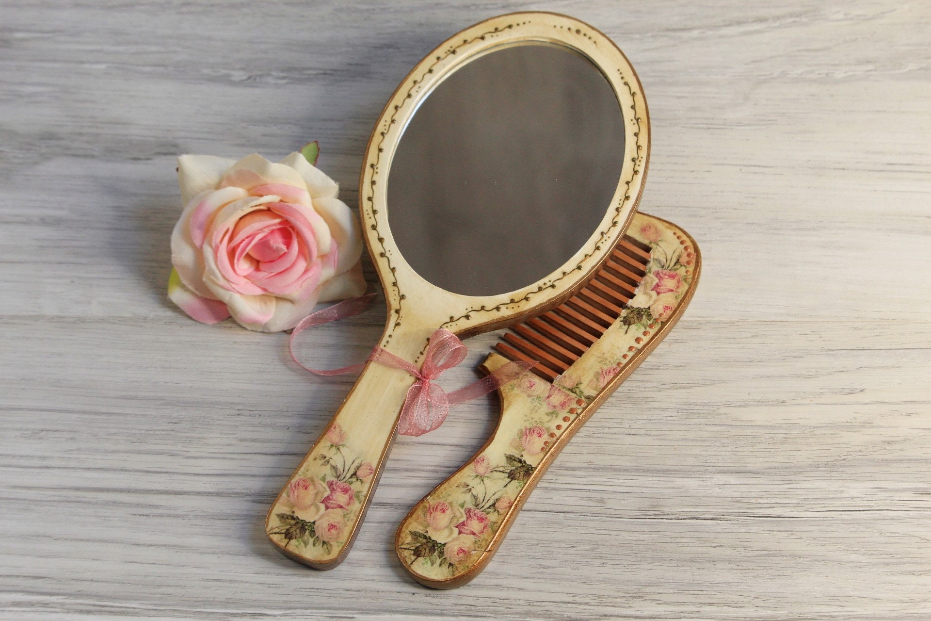 Vintage Hand Mirror and Comb Retro Hand held Mirror and Etsy