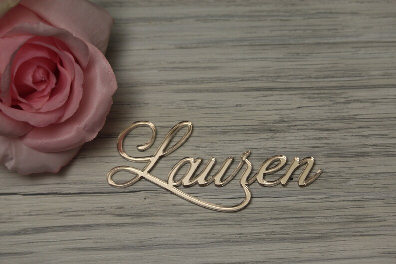 Rose Gold Mirror Names Guest Names Laser Cut Names Wedding table cards Place cards Rose Gold Mirror Names Wedding centerpiece names