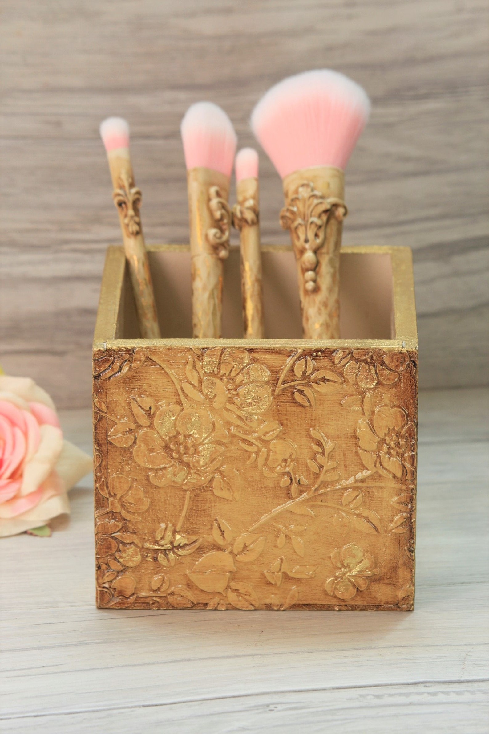 Vintage Makeup Box with Make up Brushes Antique Treasury Box Etsy