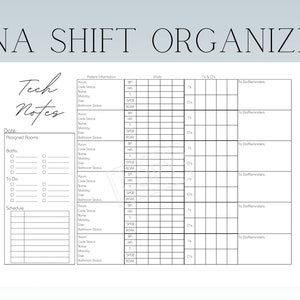 6 Patient CNA/PCT/Tech Report Sheet, Shift Organizer and Planner | Nursing Assistant  Template Downloads Brain Sheet
