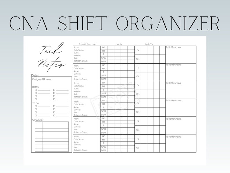 6 Patient Cna/pct/tech Report Sheet, Shift Organizer and Planner