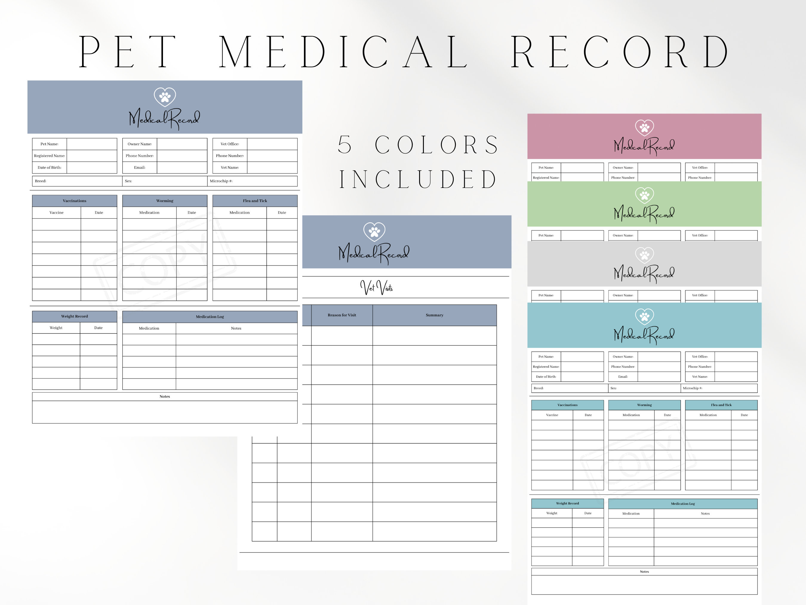 Pet Medical Record Veterinary Record Keeping Sheet Etsy