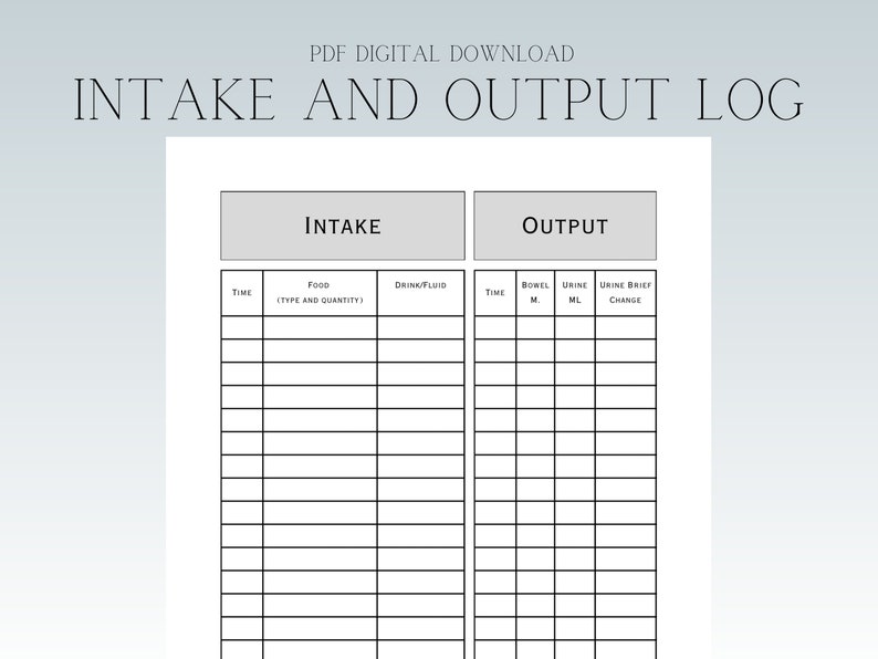 Intake and Output Digital Printable, Fluid Balance Home Health, Hospice ...