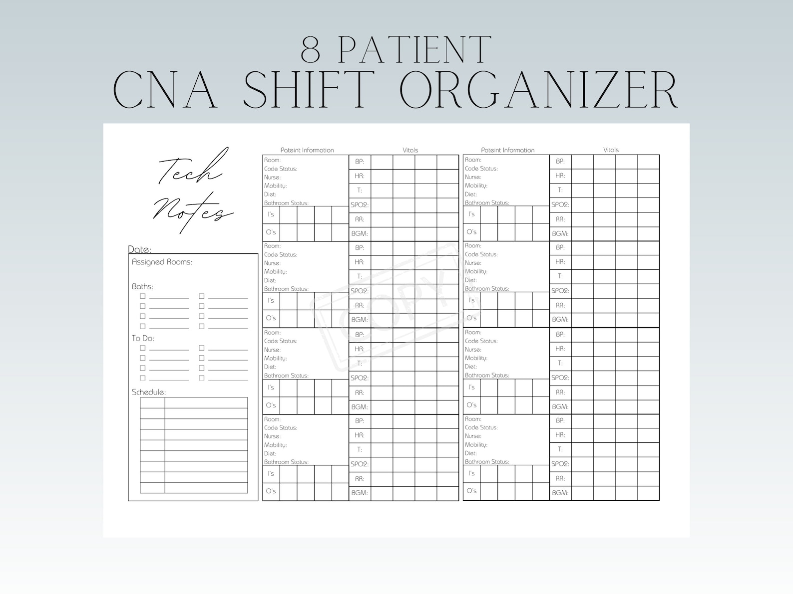 Cna Pull Rotation List.pdf 8 Patient Cna/pct/tech Report Sheet, Shift Organizer and Planner ...