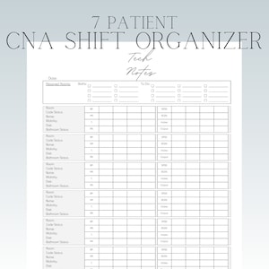 7 Patient CNA/PCT/Tech Report Sheet, Shift Organizer and Planner | Nursing Assistant  Template Downloads Brain Sheet