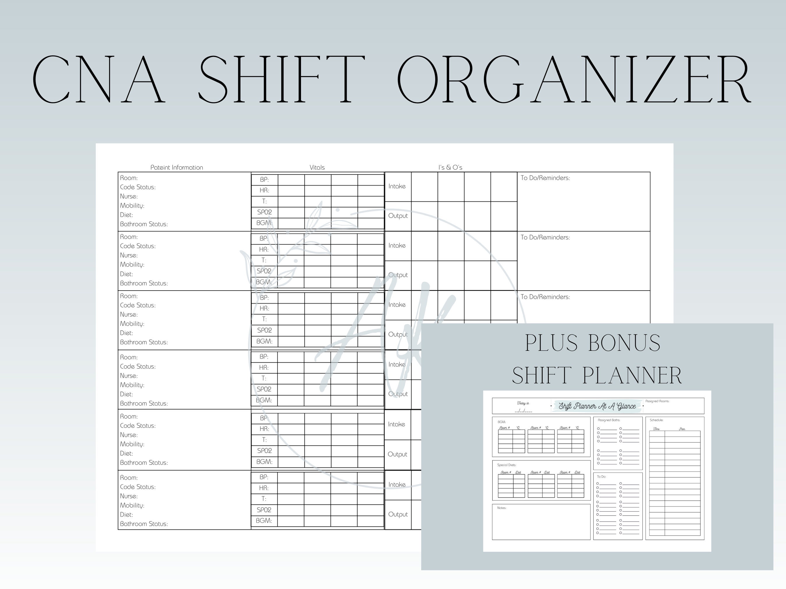 Cna/pct/tech Report Sheet, Shift Organizer and Planner Nursing ...