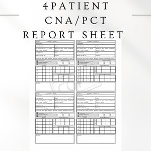CNA/PCT/Nursing Assistant/Tech Brain Sheet Report Notes Template 4 Patient
