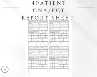 CNA/PCT/Nursing Assistant/Tech Brain Sheet Report Notes Template 4 Patient
