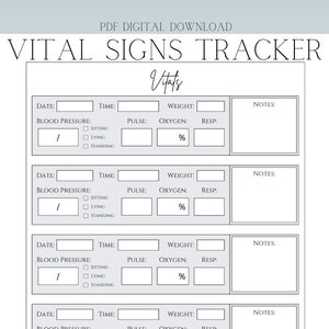 Vital Signs Tracking Sheet | Digital Printable PDF Template Note | Nursing CNA Aide Home Health Blood Pressure Monitoring