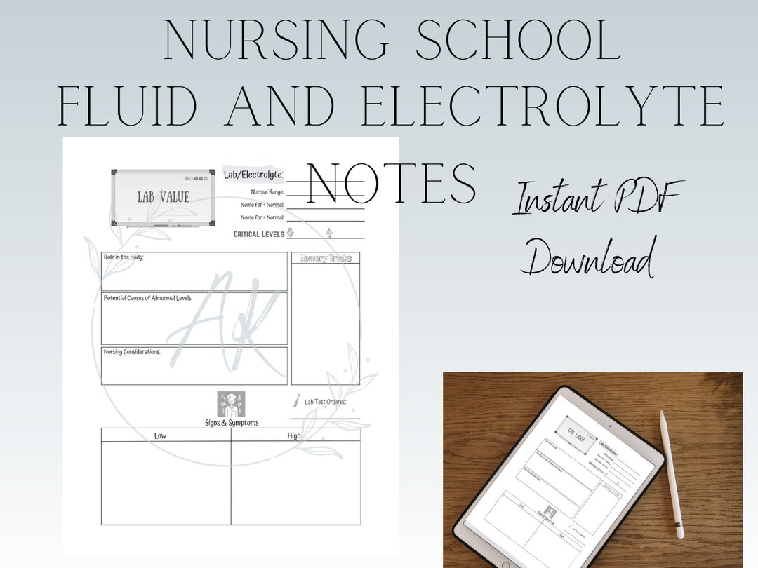 Nursing School Notes Fluids and Electrolytes Lab Values Study Sheet ...