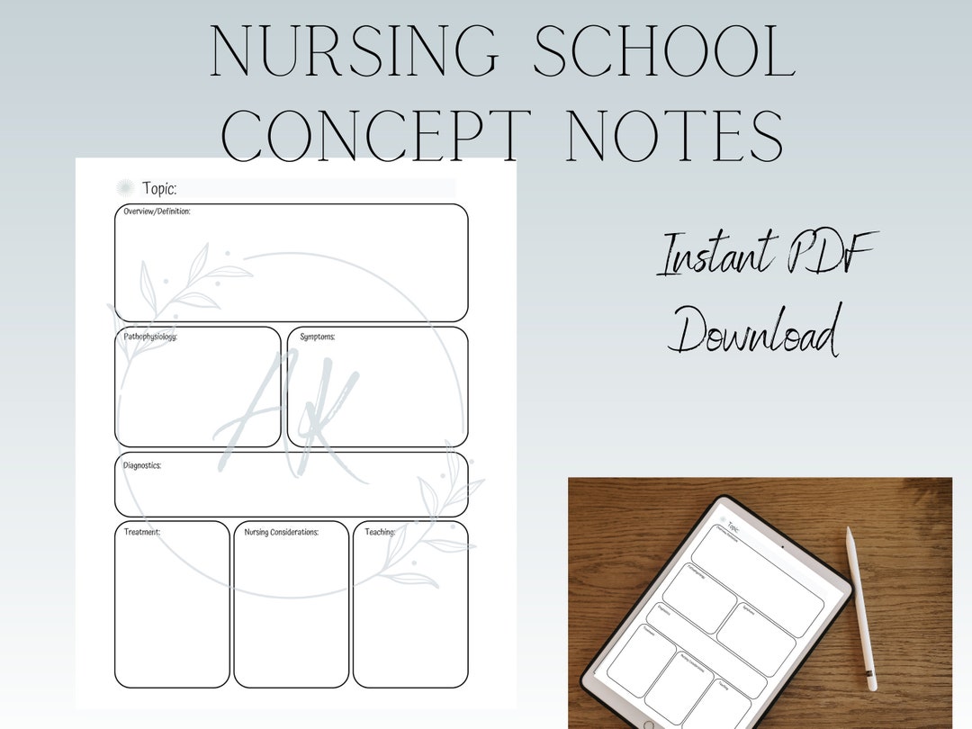 Printable Concept Notes Nursing School Medical Concept Notes Template | Fillable Study Notes - Etsy