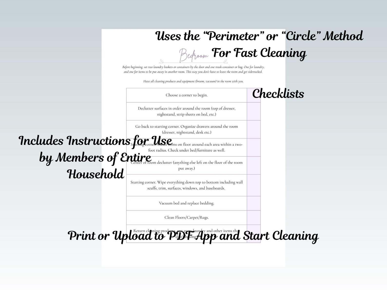 Deep Cleaning Schedule Checklist, Household, Perimeter Method, Easy ...