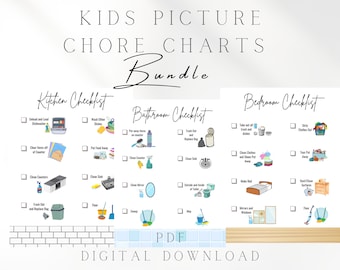 Picture Chore Chart Bundle | Bedroom, Kitchen, and Bathroom Cleaning Checklist | Kids and Teens