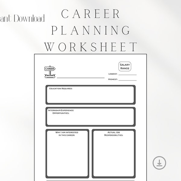 Career Job Planning Worksheet | Teen Student Planner Template Printable