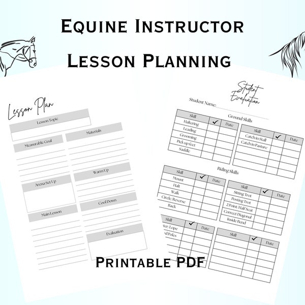 Equine Riding Instructor Lesson Plan Printable | Horseback Riding Planner | Digital PDF