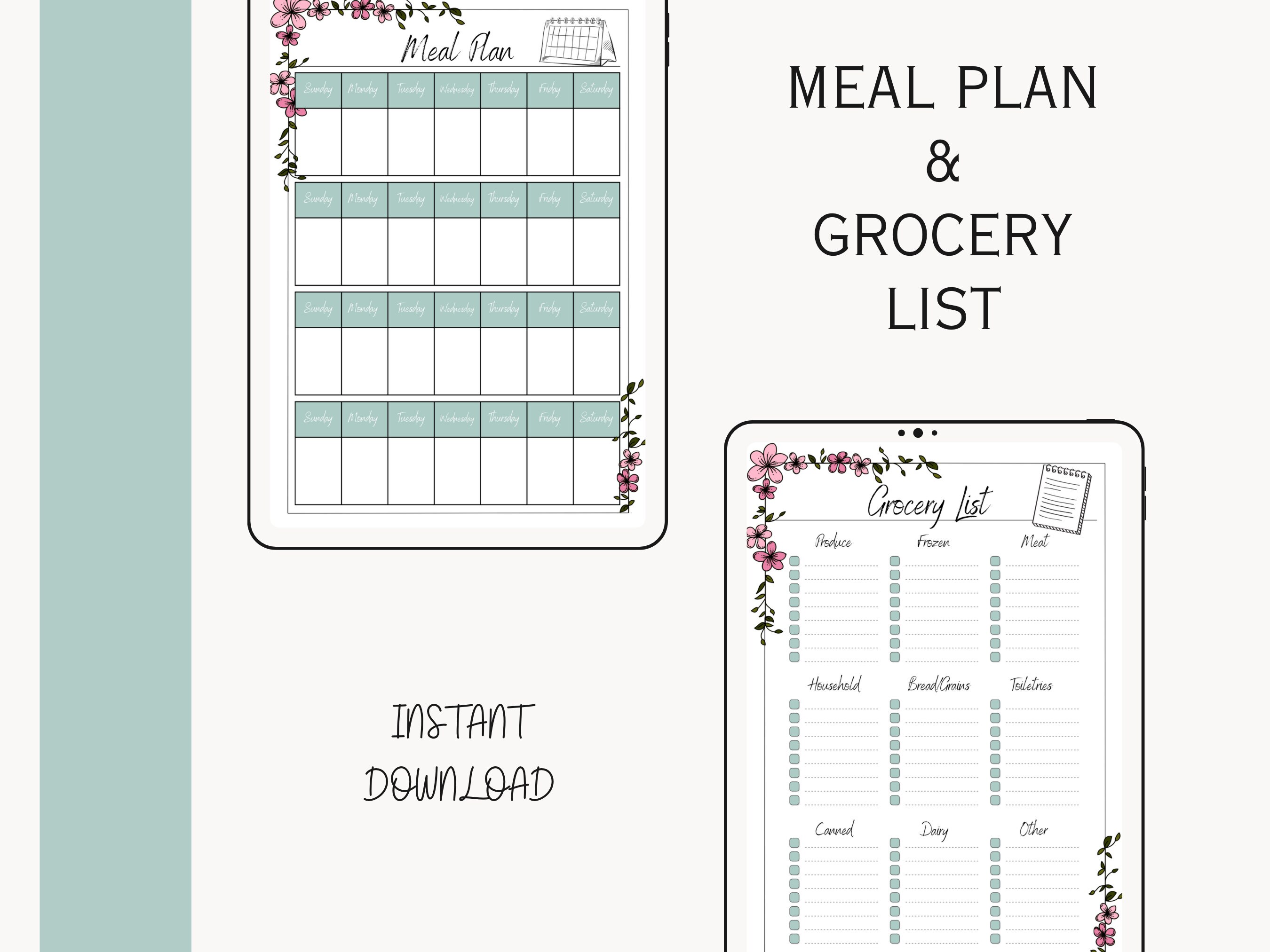 Meal Planner and Grocery List | Weekly or Monthly | Instant Digital Download
