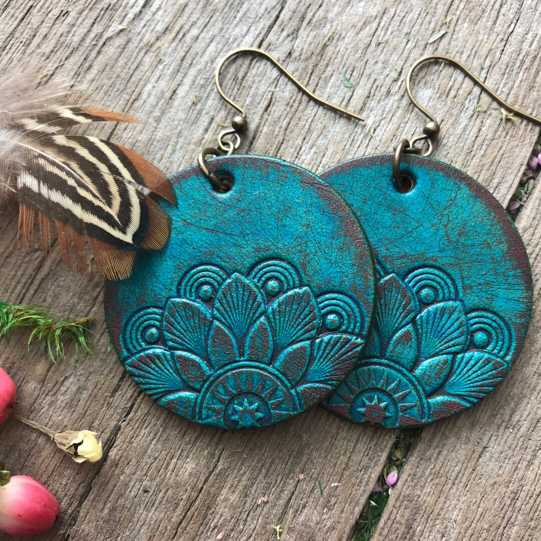 Mandala Circle Leather Earrings main image 1