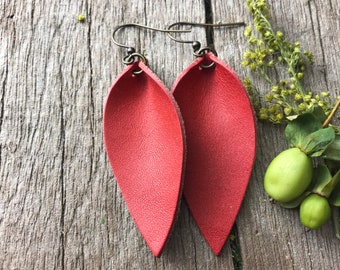Red Leather Petal Earrings