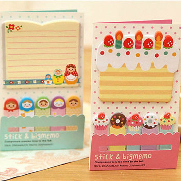 Cute Kawaii Cake, Matryoshka Doll, Paris, Eiffel Tower Themed Sticky Note Post it Notes, Filofax