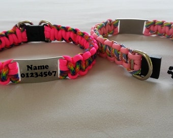 Safety breakaway dog collar, Paracord 550, choose your own colours, optional engraved name tag