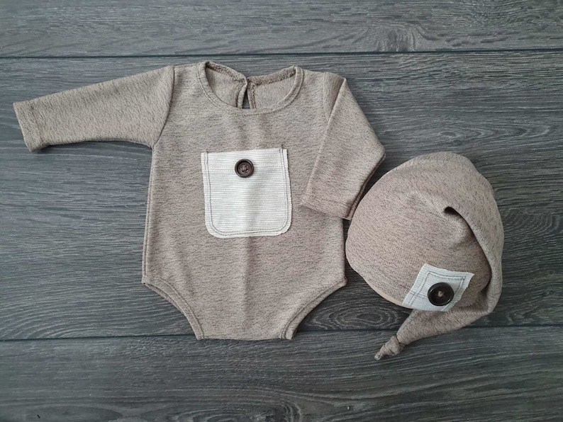 photography props romper with matching hat Brown newborn set